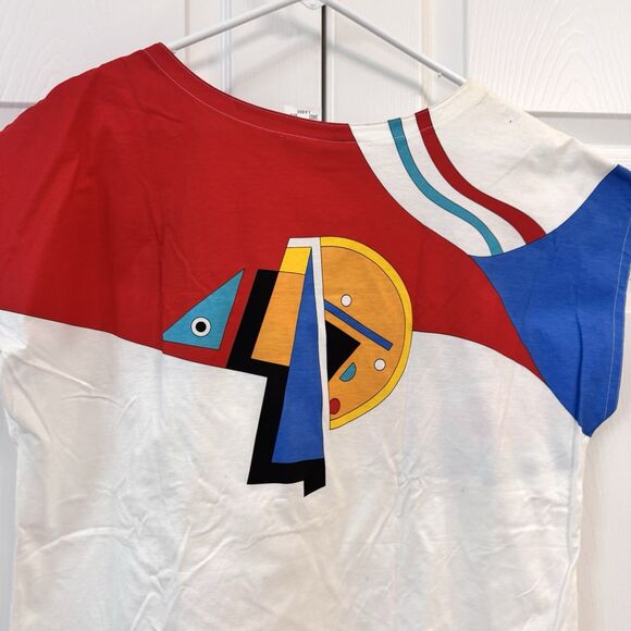 Vtg HEAD Tennis Boho T-Shirt Womens Large Cap Sleeve Graphic White Multicolor - Picture 7 of 7